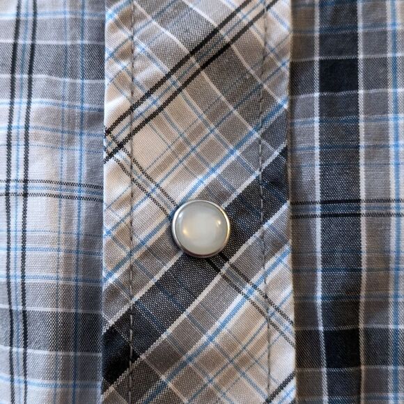 Wyoming Traders Western Blue Plaid Pearl Snap Button Down Shirt Mens Medium - Picture 3 of 12